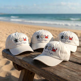Custom Beach Life Hat, Vintage Sea Turtle Crab Embroidered Cream Dad Cap, Personalized Seashell Vacation Gift, Retro Coastal Baseball Hat