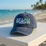 Beach Vibes Embroidered Baseball Cap - Tropical Palm Tree Summer Vacation Cotton Dad Hat