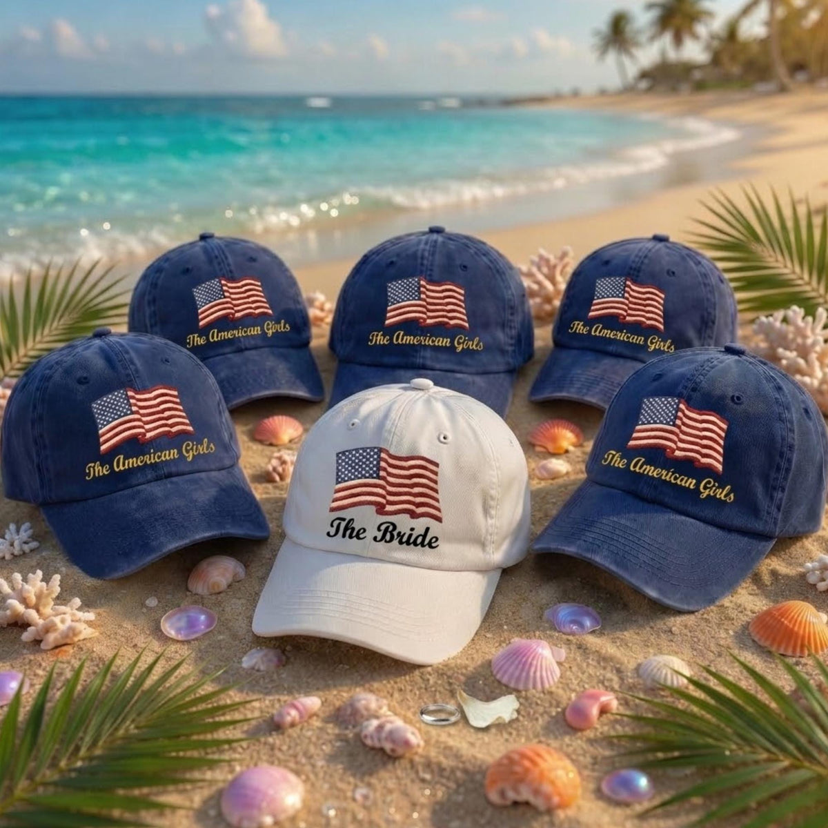 Patriotic Bachelorette Embroidered Hats, USA Flag Bridal Party Baseball Caps, Girls Trip Gift