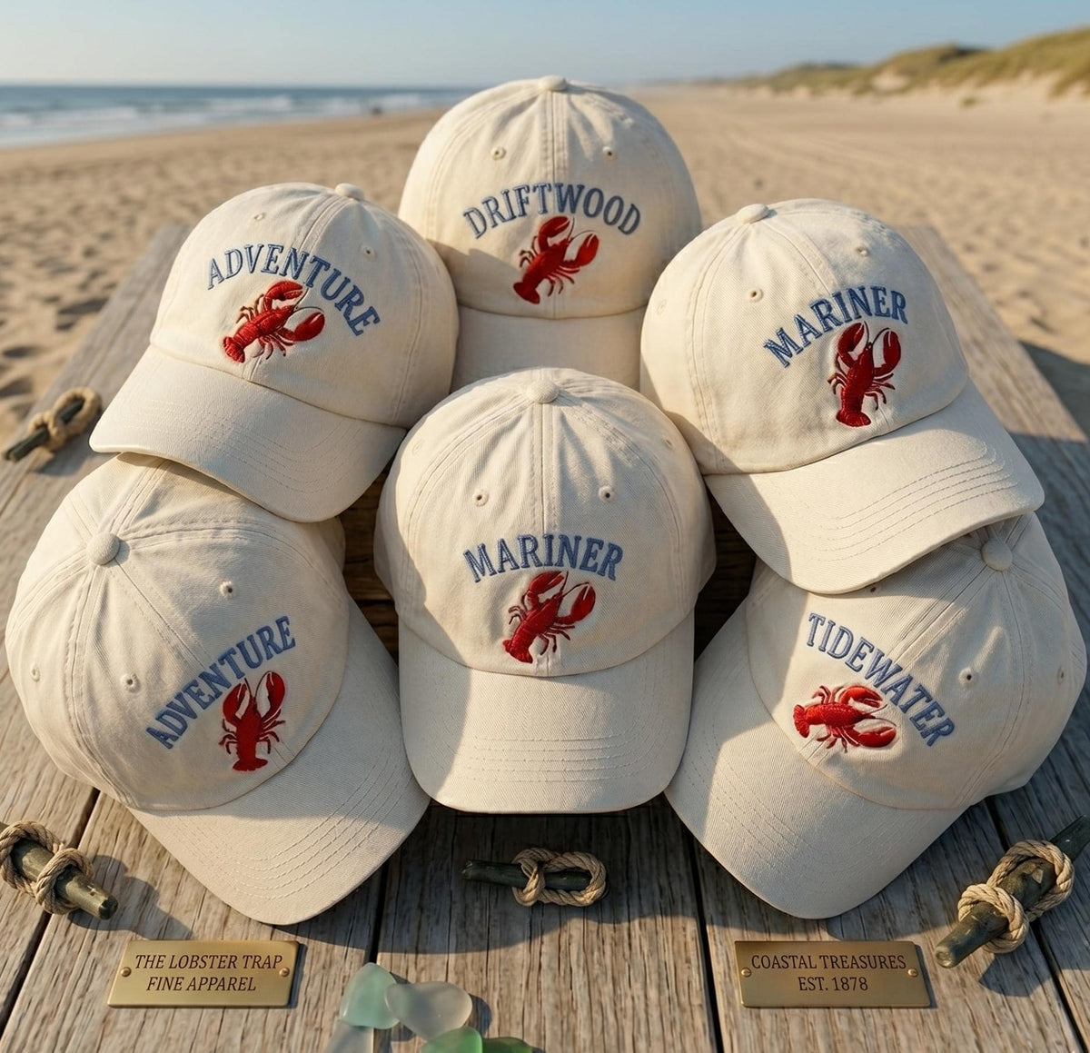 Custom Lobster Embroidered Hat, Beachcomber Mariner Anchor Dad Cap, Coastal Nautical Baseball Hat, Personalized Sea Ocean Vacation Gift