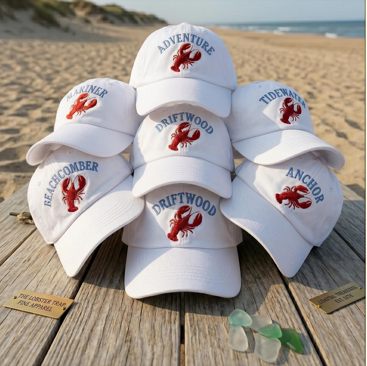 Custom Lobster Embroidered Hat, Beachcomber Mariner Anchor Dad Cap, Coastal Nautical Baseball Hat, Personalized Sea Ocean Vacation Gift