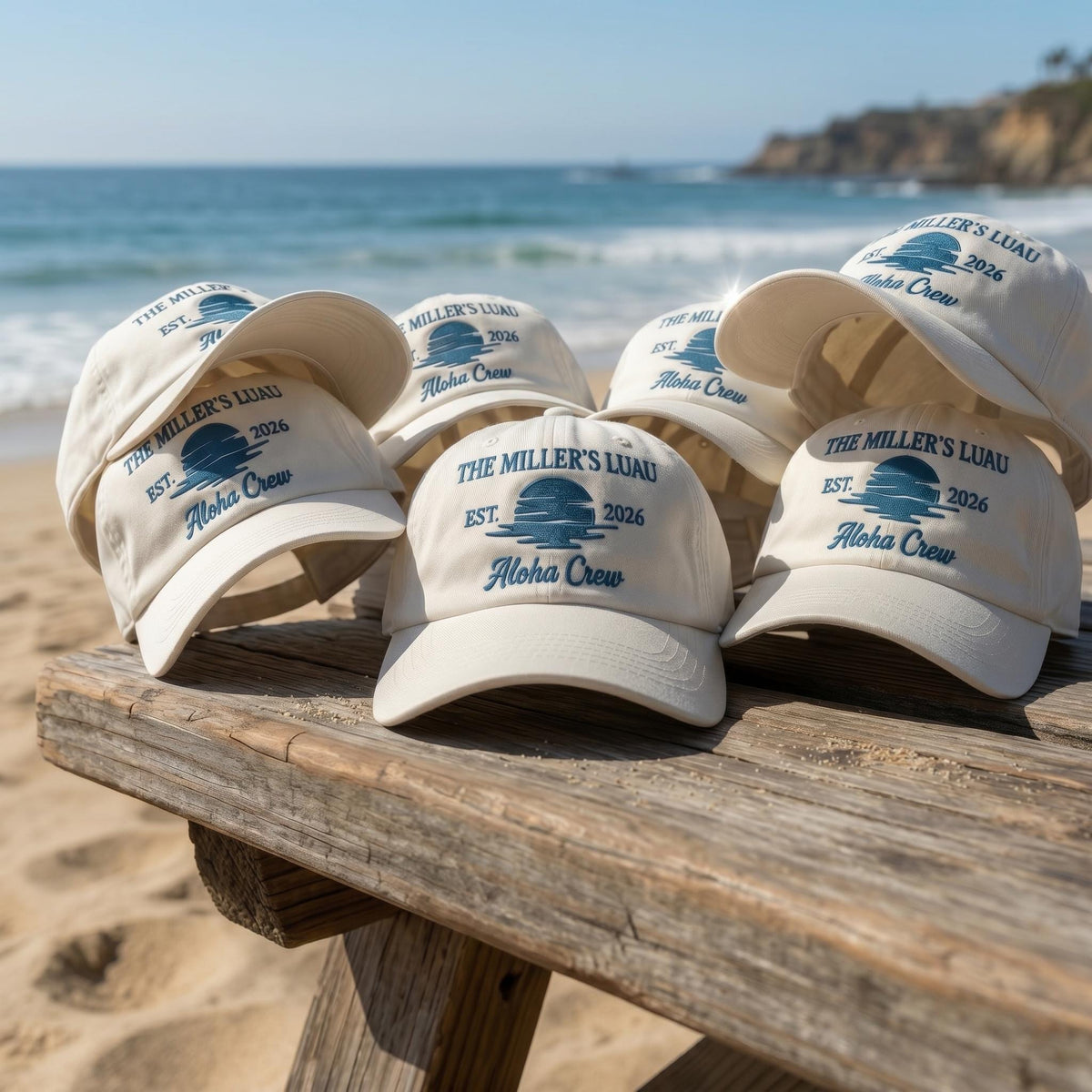 Custom Hat, Embroidered Sunset Aloha Crew Dad Cap, Personalized Hawaii Family Vacation Gift, Coastal Beach Sunset Baseball Hat