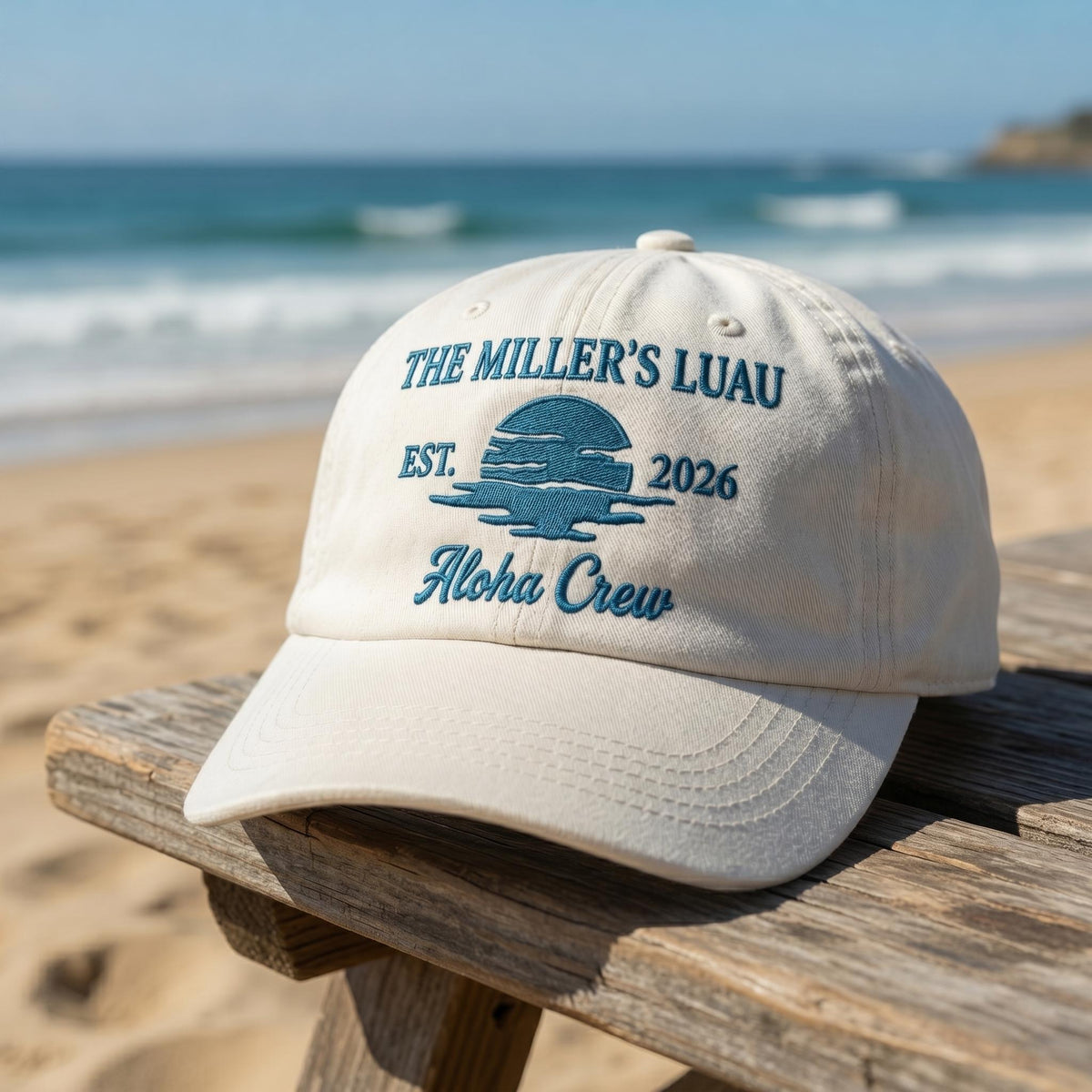 Custom Hat, Embroidered Sunset Aloha Crew Dad Cap, Personalized Hawaii Family Vacation Gift, Coastal Beach Sunset Baseball Hat