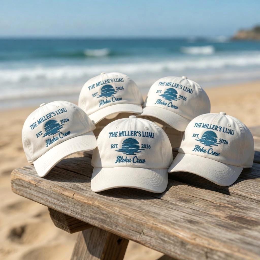 Custom Hat, Embroidered Sunset Aloha Crew Dad Cap, Personalized Hawaii Family Vacation Gift, Coastal Beach Sunset Baseball Hat
