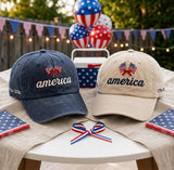 1776-2026 American Anniversary Embroidered Hat, Vintage Washed Patriotic Baseball Cap