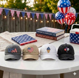 Custom American Flag Heart Embroidered Hat, Patriotic Baseball Cap, July 4th Gift
