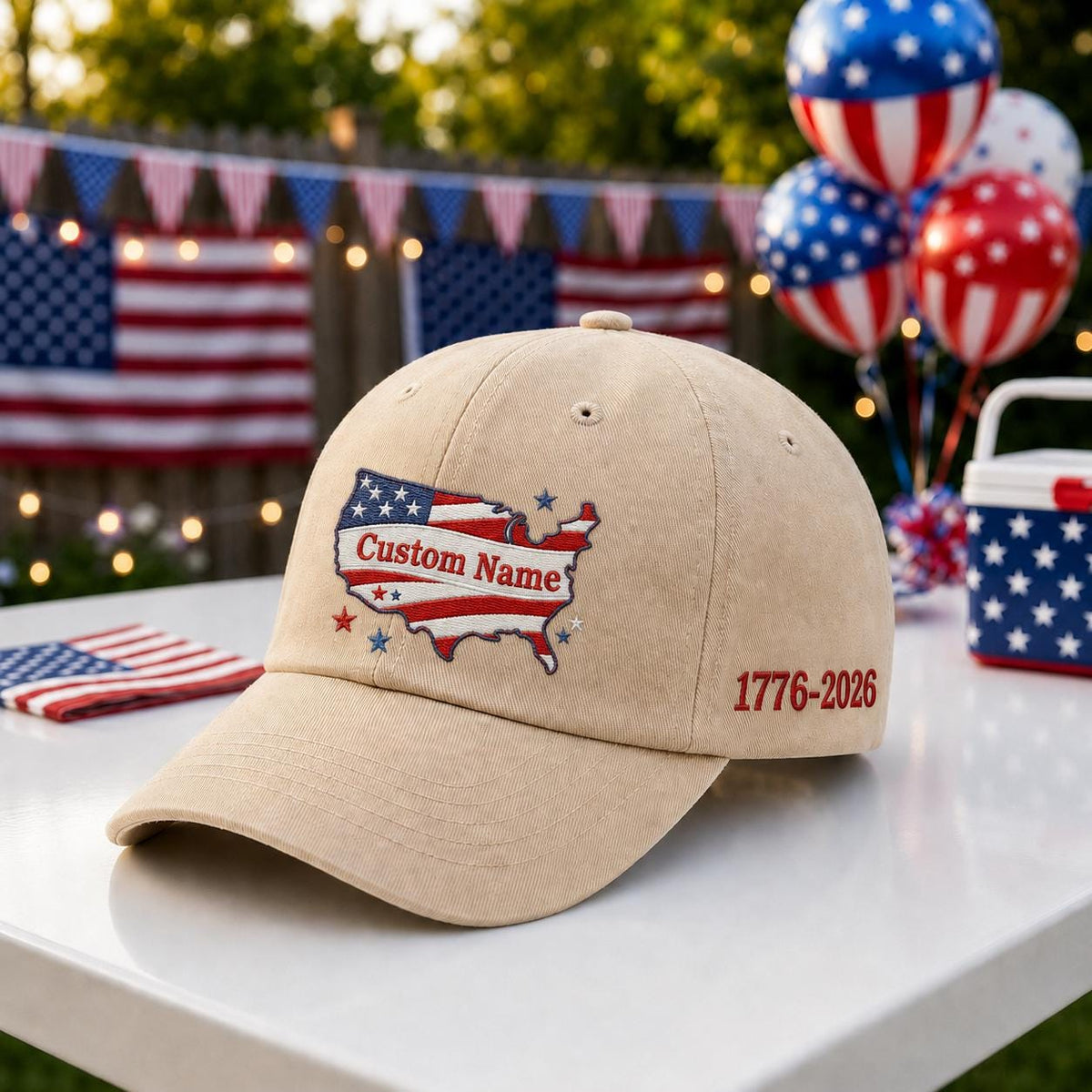 Personalized USA State Map Embroidered Hat, Custom Patriotic Baseball Cap