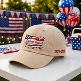 Personalized USA State Map Embroidered Hat, Custom Patriotic Baseball Cap