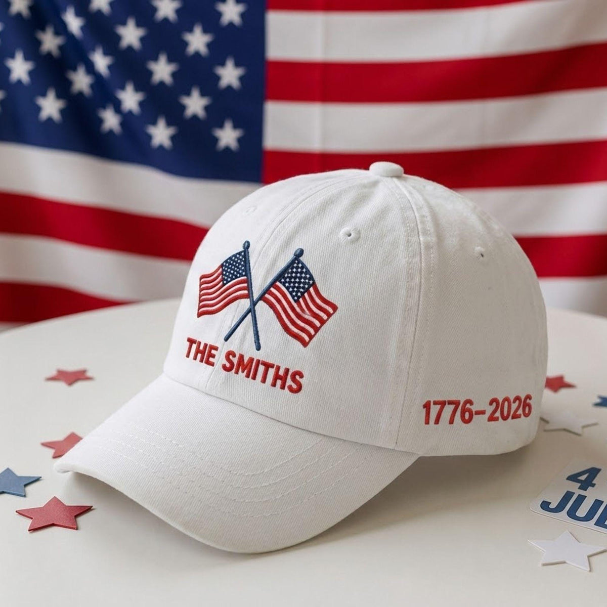 Custom Family Name American Flag Hat, Personalized Patriotic Baseball Cap