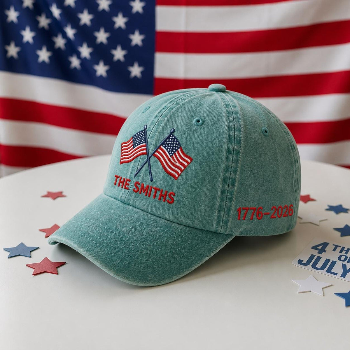 Custom Family Name American Flag Hat, Personalized Patriotic Baseball Cap