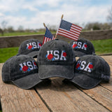 Custom Name USA Hat, Embroidered Floral USA Cap, Personalized Fourth of July Gift, Washed Patriotic Baseball Hat, 4th of July Cap