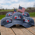 Custom Name USA Hat, Embroidered Floral USA Cap, Personalized Fourth of July Gift, Washed Patriotic Baseball Hat, 4th of July Cap
