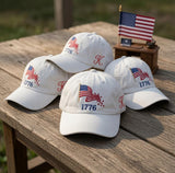 Custom Monogram 1776 Hat, Embroidered American Flag Cap, Personalized 4th of July Gift, America 2026 Patriotic White Baseball Hat, 1776 Cap