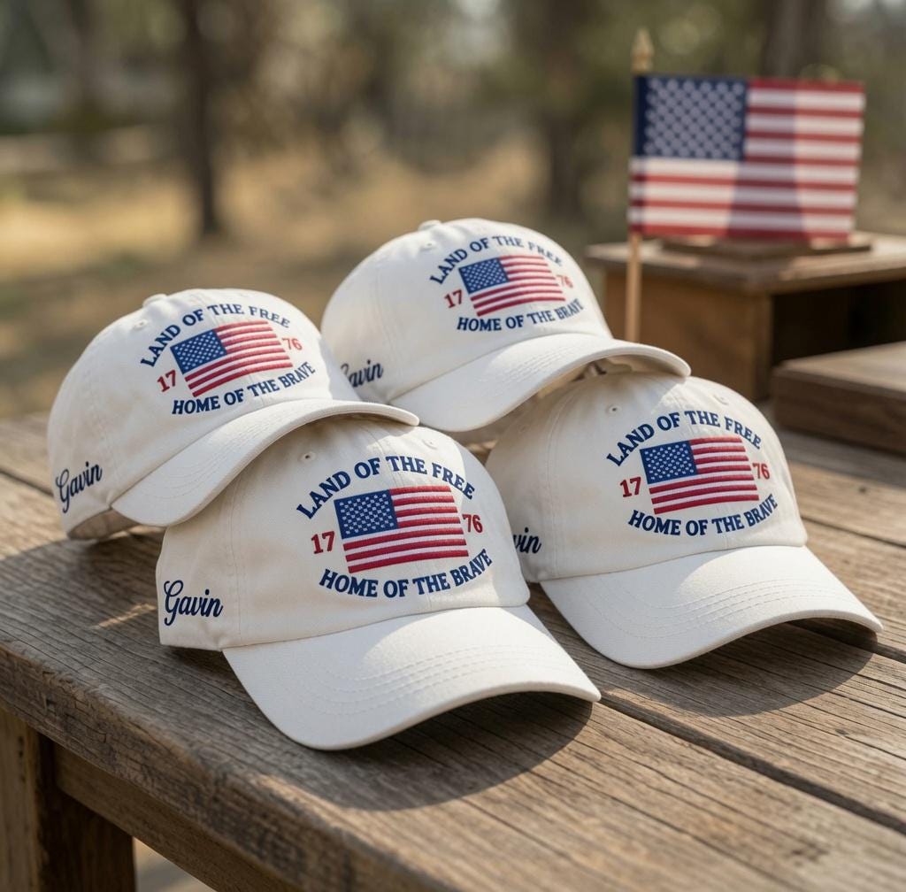 Custom Land Of The Free Hat, Home Of The Brave Cap, Personalized 1776 Patriotic Gift, 4th of July Baseball Hat, Custom Name Cap