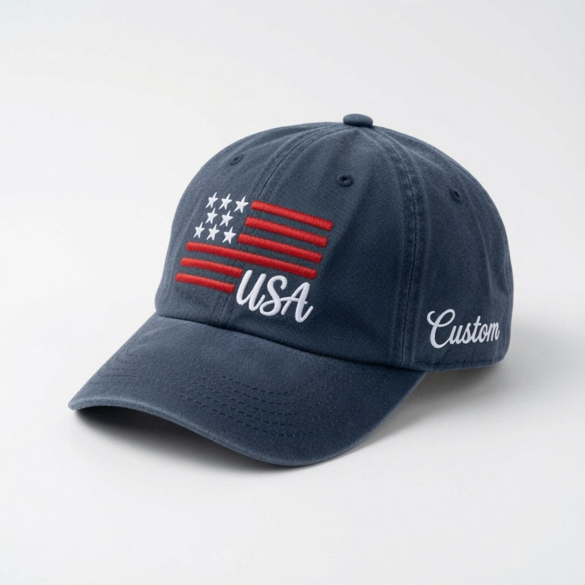 Custom USA Flag Embroidered Baseball Cap - Personalized Vintage Patriotic Red White Blue Dad Hat