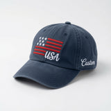 Custom USA Flag Embroidered Baseball Cap - Personalized Vintage Patriotic Red White Blue Dad Hat