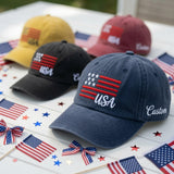 Custom USA Flag Embroidered Baseball Cap - Personalized Vintage Patriotic Red White Blue Dad Hat