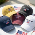 American Freedom Flag Embroidered Hat, Vintage Washed Cotton Baseball Cap, Independence Day Gift