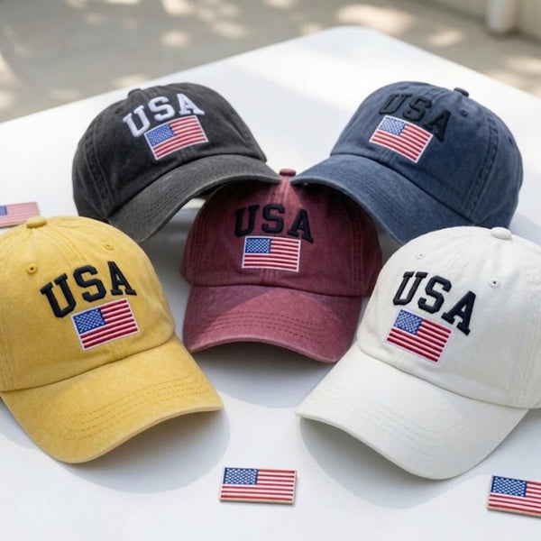 American Flag Embroidered Baseball Cap - Vintage 4th of July Patriotic Independence Day Cotton Dad Hat
