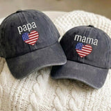 Matching Family Patriotic Embroidered Hats, American Flag Heart Baseball Caps, July 4th Gift