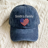 Matching Family Patriotic Embroidered Hats, American Flag Heart Baseball Caps, July 4th Gift