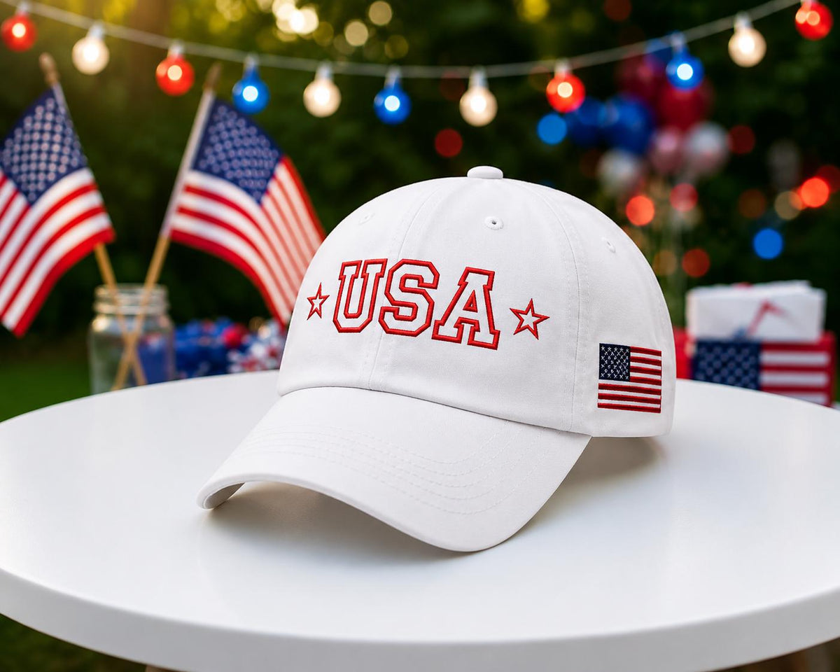 American Flag Embroidered Baseball Cap, Patriotic Hat with Side Flag Patch