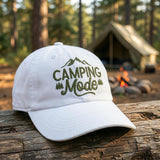 Custom Camping Mode Hat, Embroidered Mountain Dad Hat, Personalized Nature Lover Gift, Vintage Washed Hiking Baseball Cap, Camp Trip