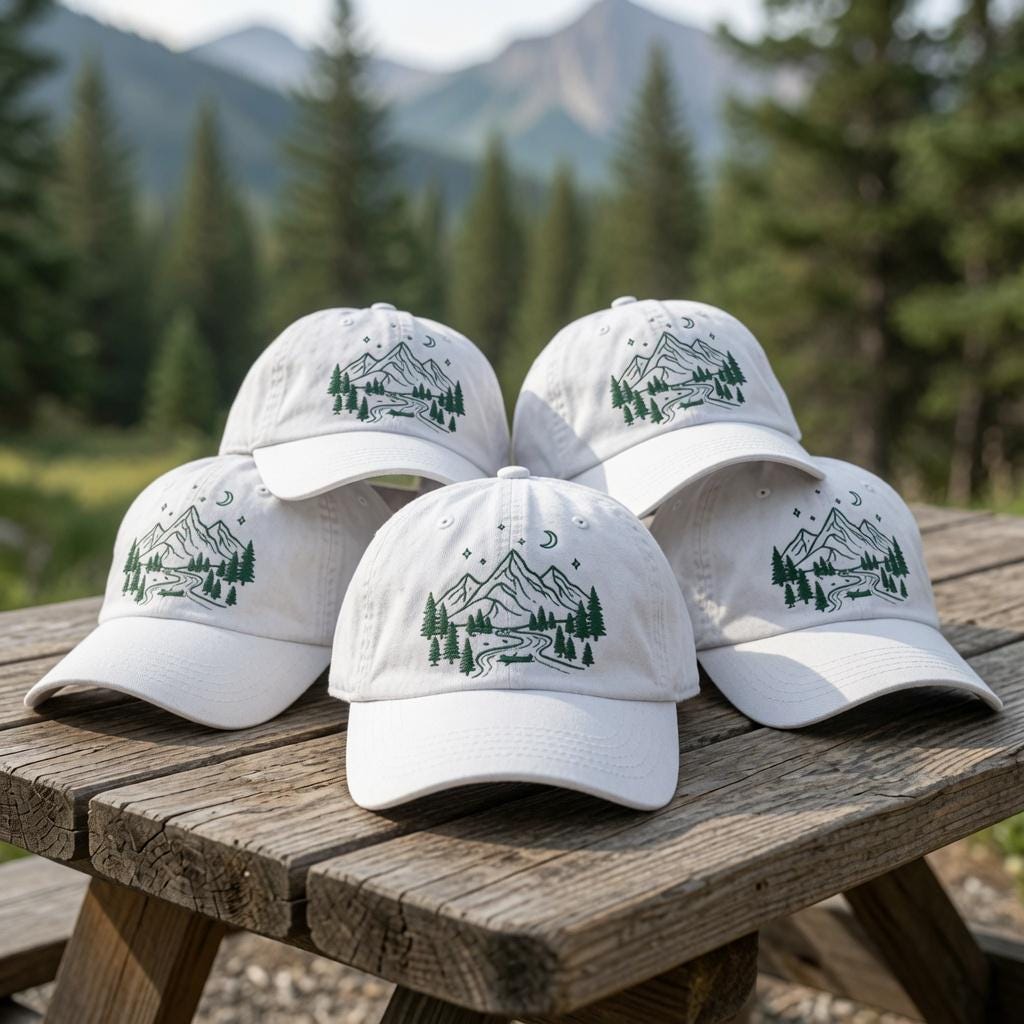 Custom Mountain Embroidery Hat, Minimalist Nature Lover Cap, Personalized Camping Gift for Her Him, Baseball Hat, Moon Cap