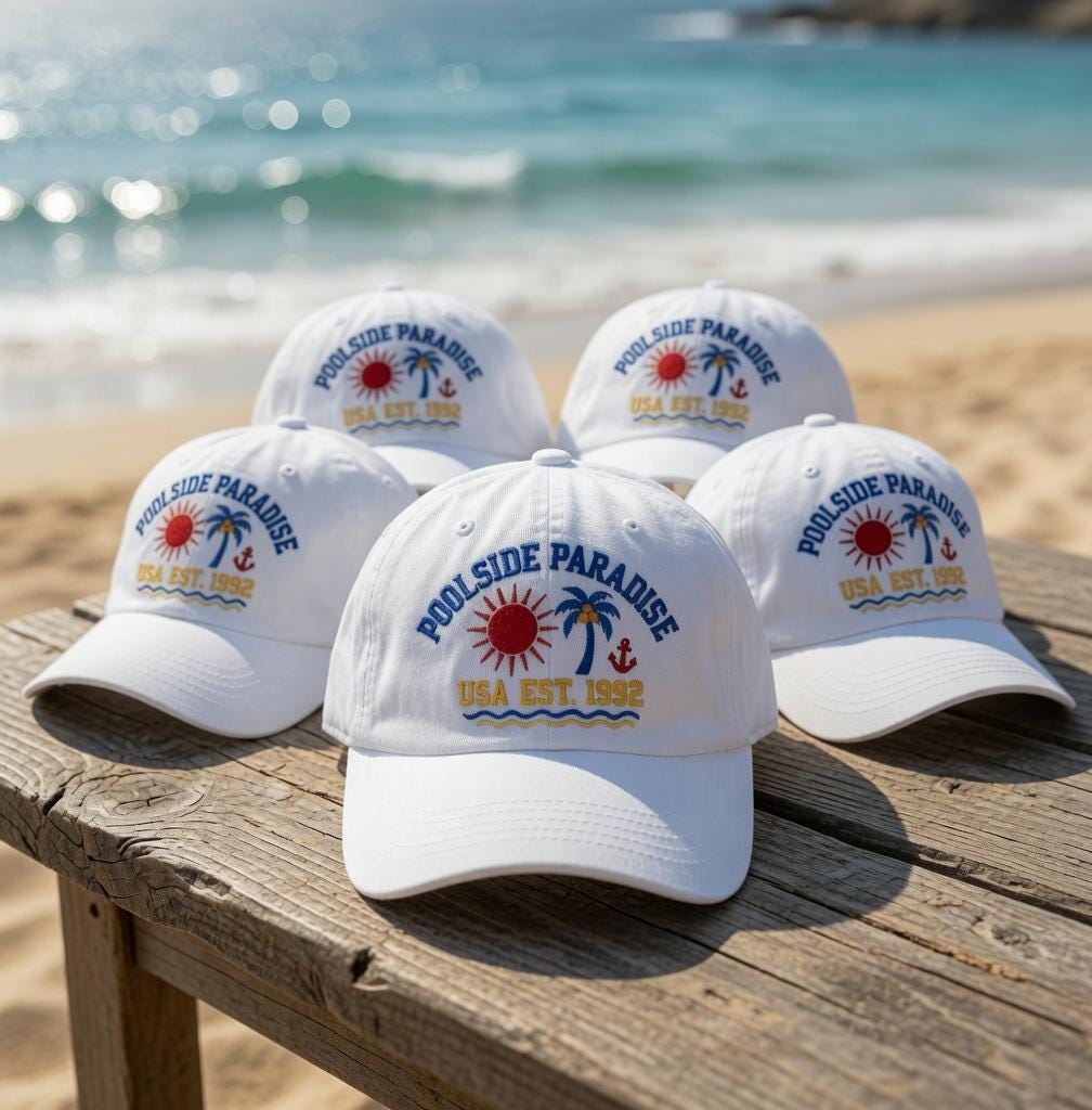 Custom Beach Hat, Custom Beach Vacation Cap, Embroidered Palm Tree Sunglasses Hat, Personalized Summer Pool Party Gift