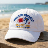 Custom Beach Hat, Custom Beach Vacation Cap, Embroidered Palm Tree Sunglasses Hat, Personalized Summer Pool Party Gift