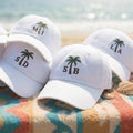 Custom Monogram Hat Personalized Palm Tree Cap Beach Trip Vacation Gift Embroidered White Initial Dad Hat Summer Bachelorette Party Matching