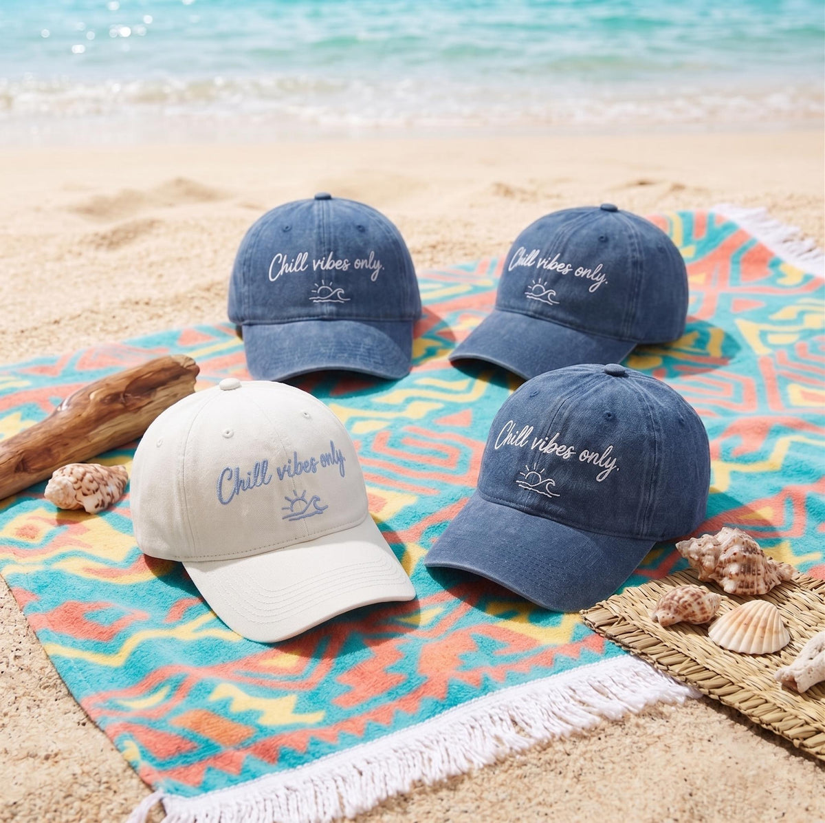 Chill Vibes Only Embroidered Baseball Cap - Summer Beach Vacation Matching Group Cotton Dad Hat
