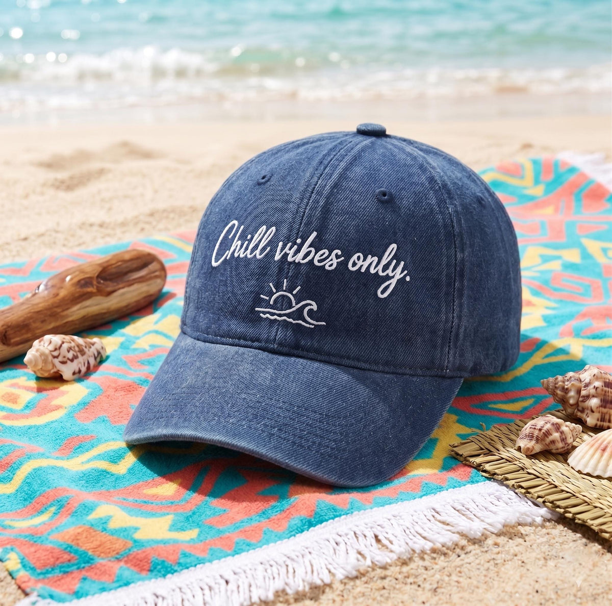 Chill Vibes Only Embroidered Baseball Cap - Summer Beach Vacation Matching Group Cotton Dad Hat