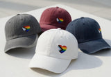 Progress Pride Heart Embroidered Hat, LGBTQ Community Cap, Transgender Inclusion Gift Hat, Tiny Colorful Rainbow Emblem Cap, Ally Pride Cap