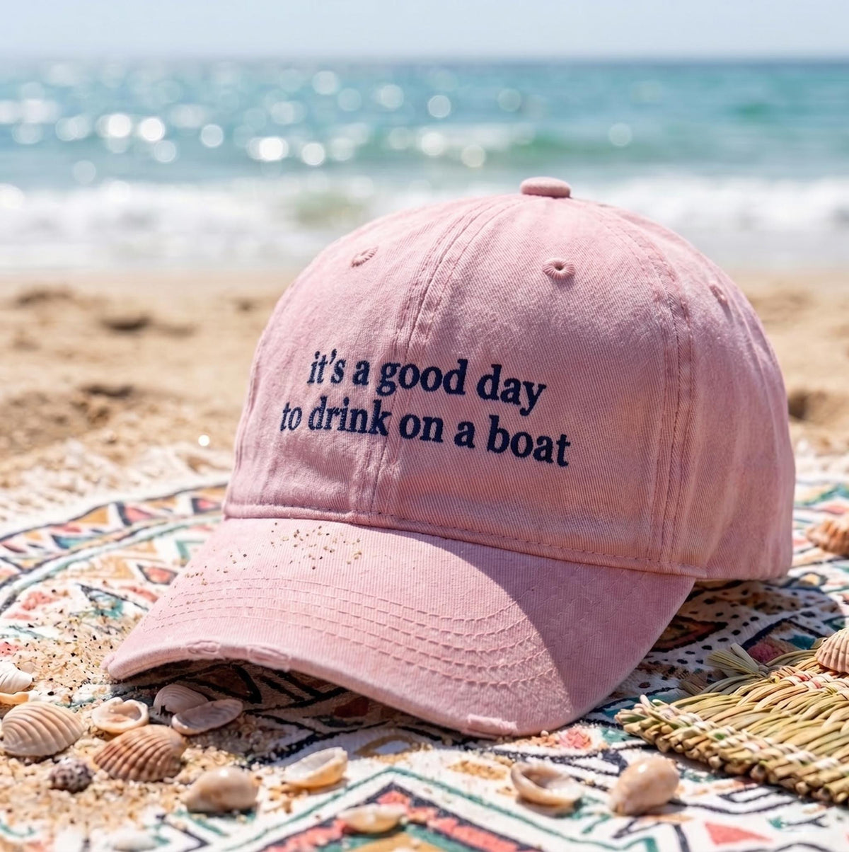 Custom Boat Drink Hat Funny Party Cap Personalized Beach Vacation Gift Embroidered Washed Pink Denim Cotton Matching Group Dad Hat