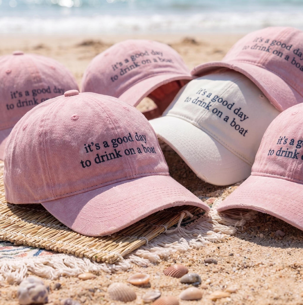 Custom Boat Drink Hat Funny Party Cap Personalized Beach Vacation Gift Embroidered Washed Pink Denim Cotton Matching Group Dad Hat