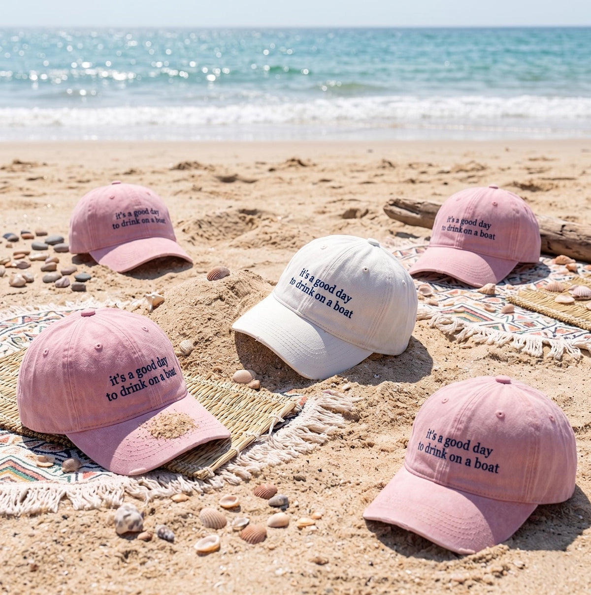Custom Boat Drink Hat Funny Party Cap Personalized Beach Vacation Gift Embroidered Washed Pink Denim Cotton Matching Group Dad Hat