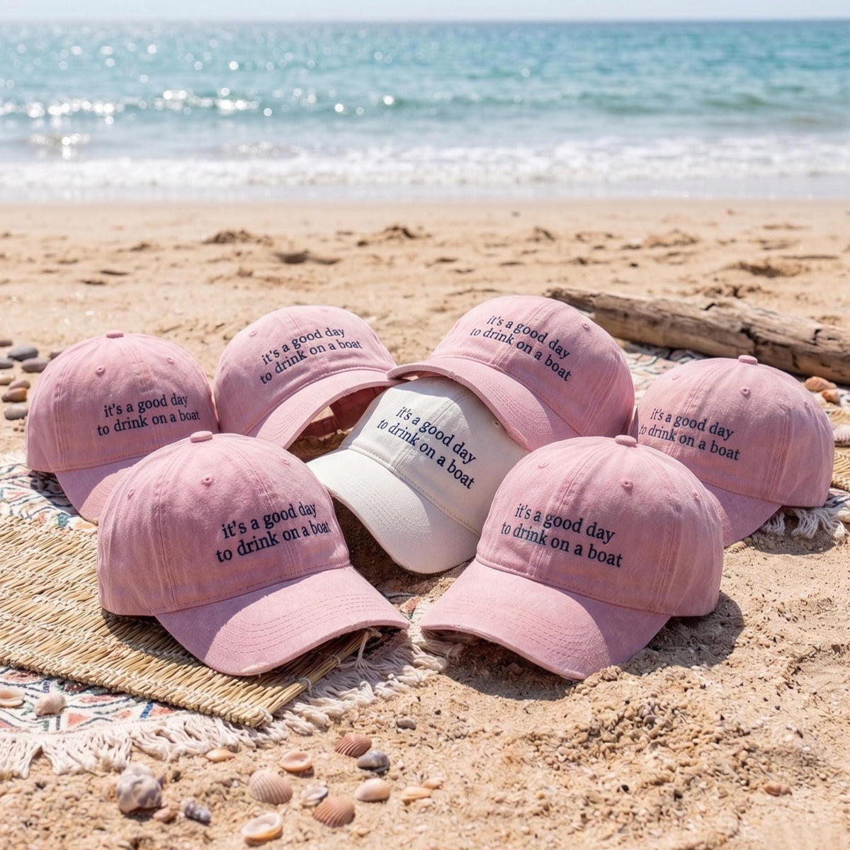 Custom Boat Drink Hat Funny Party Cap Personalized Beach Vacation Gift Embroidered Washed Pink Denim Cotton Matching Group Dad Hat