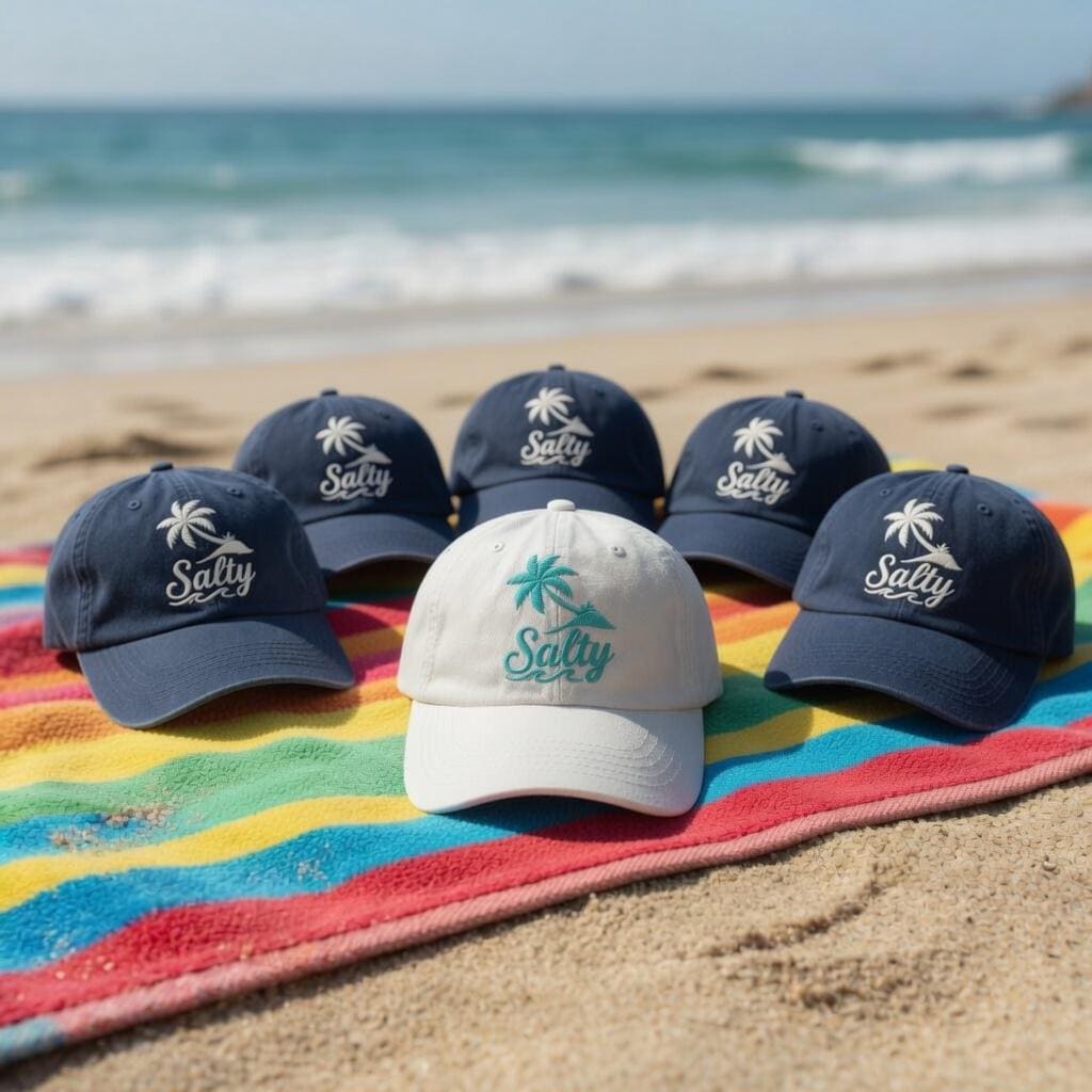 Custom Salty Beach Palm Tree Embroidered Hat - Summer Vacation Girls Trip Matching Cotton Dad Cap