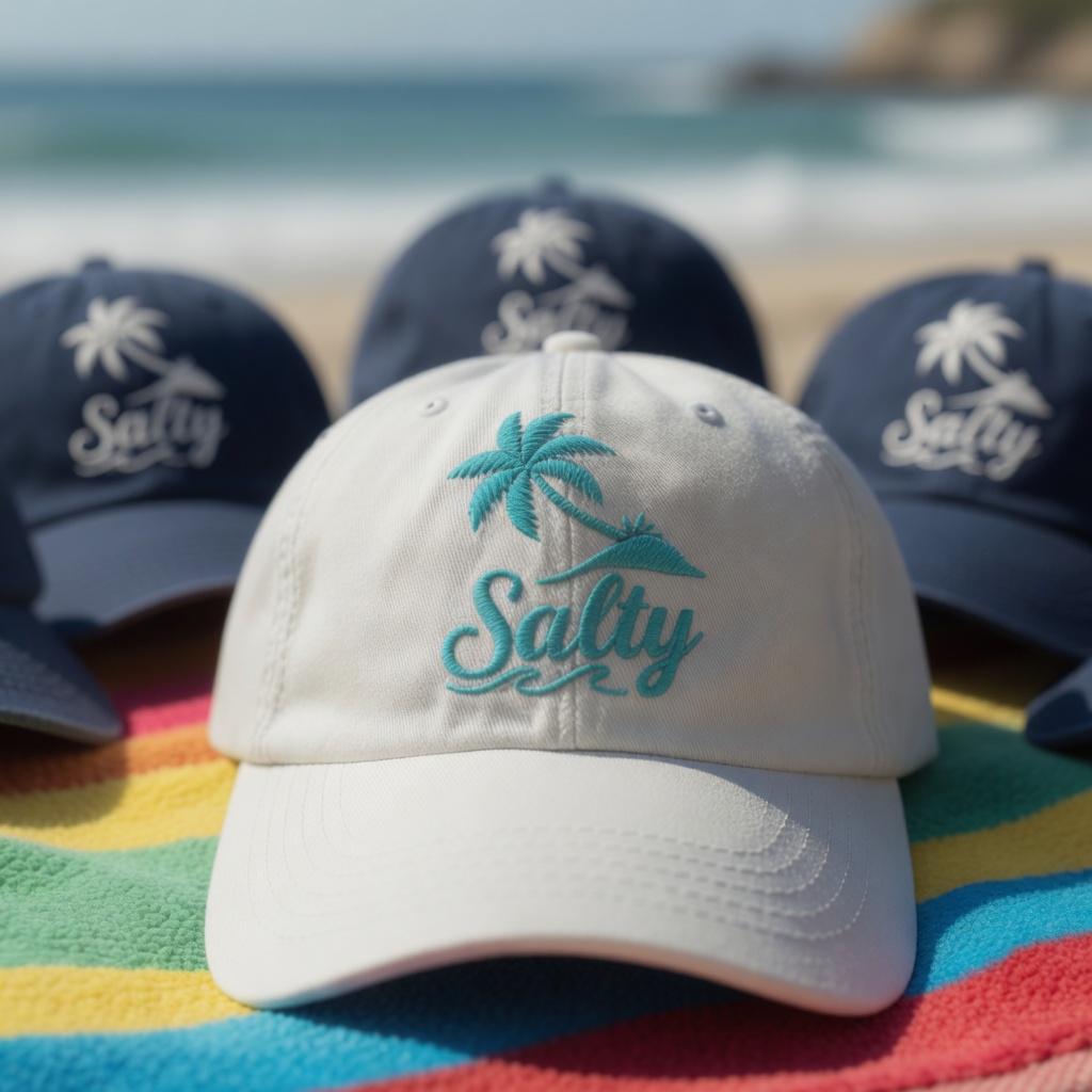 Custom Salty Beach Palm Tree Embroidered Hat - Summer Vacation Girls Trip Matching Cotton Dad Cap