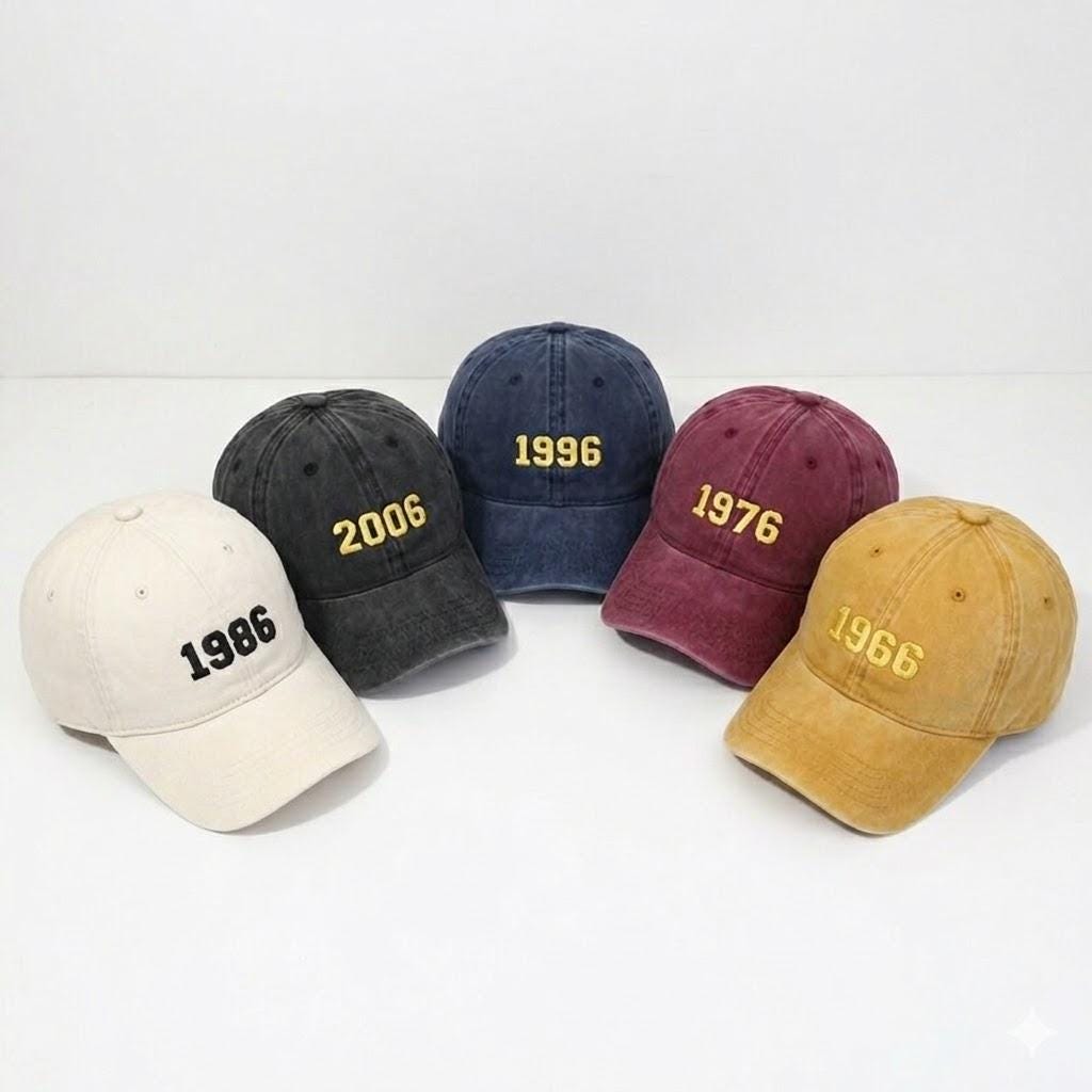 Custom Birth Year Embroidered Hat, Personalized Birthday Gift Cap, Retro Number Milestone Hat, Vintage Year Commemorative Gift Cap