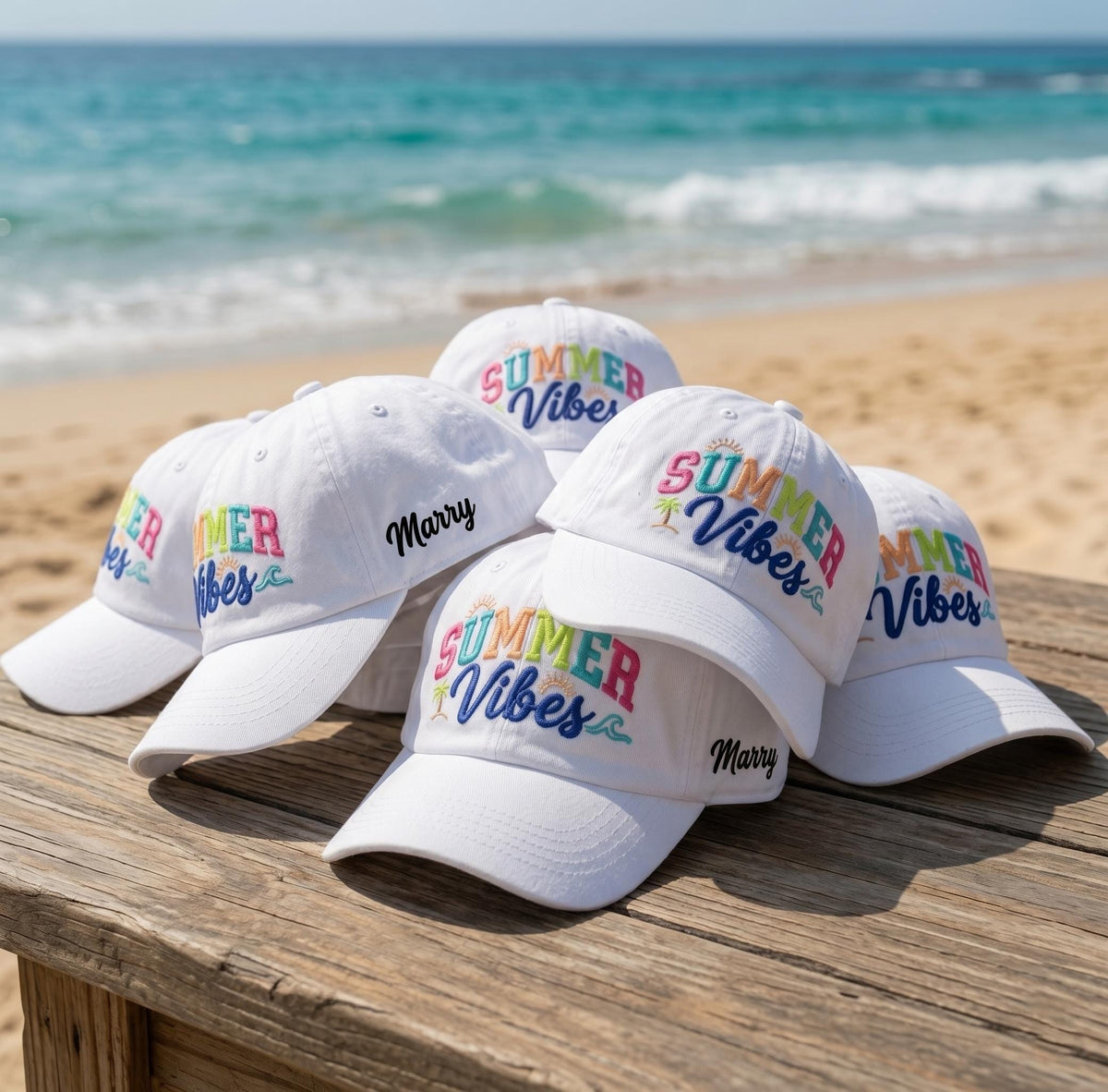 Custom Summer Vibes Beach Embroidered Baseball Cap - Personalized Name Vacation Cotton Dad Hat