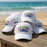 Custom Summer Vibes Beach Embroidered Baseball Cap - Personalized Name Vacation Cotton Dad Hat