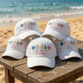 Custom Name Beach Hat, Personalized Seashell Dad Cap, Embroidered Starfish Sun Hat, Matching Girls Trip Gift, Bachelorette Party Favor