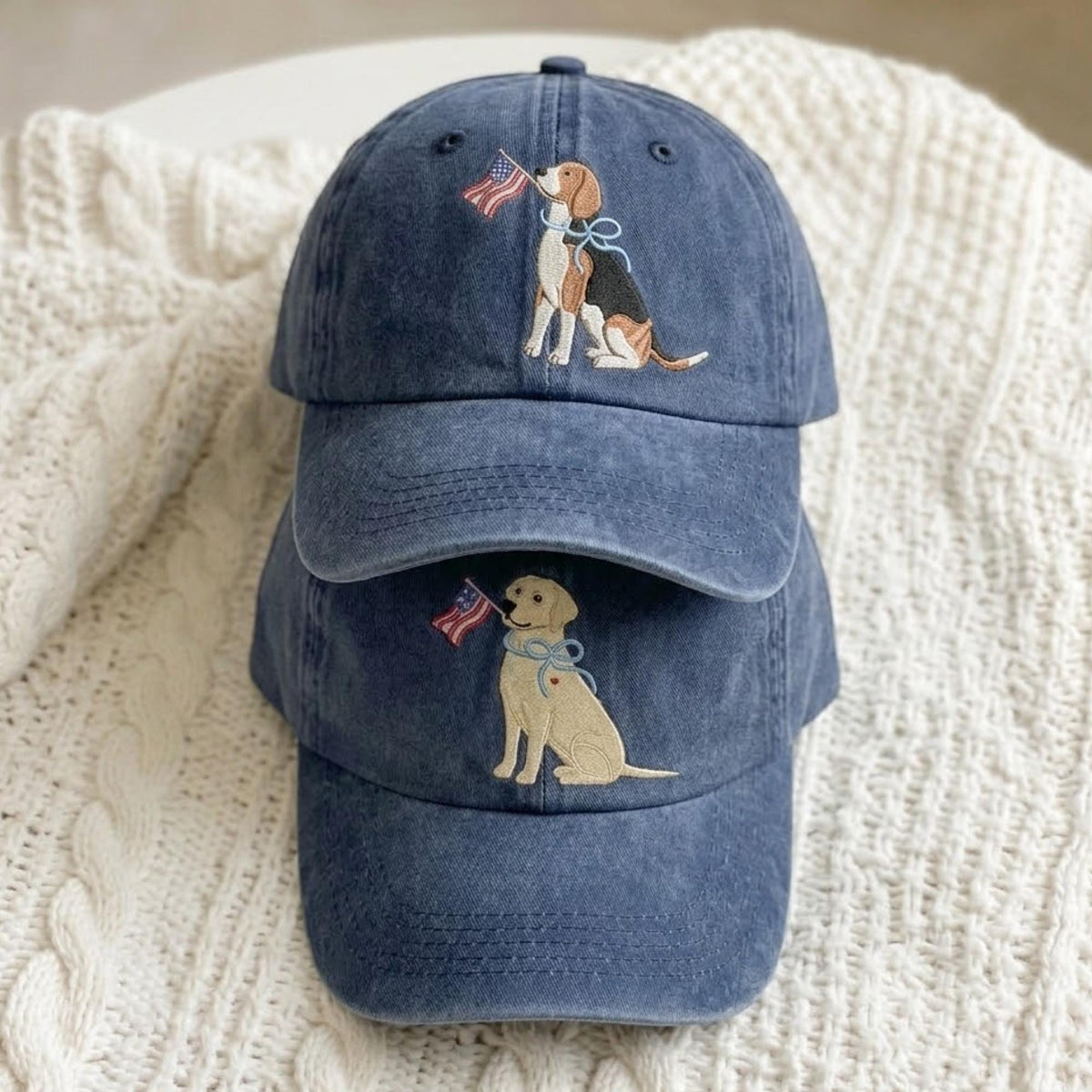 Custom Dog Embroidered Hat, American Flag Patriotic Pet Lover Baseball Cap