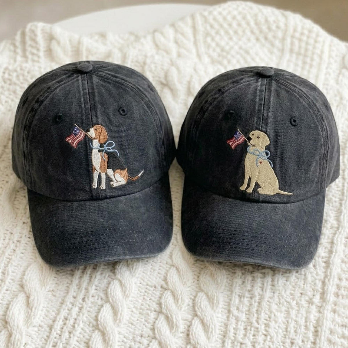 Custom Dog Embroidered Hat, American Flag Patriotic Pet Lover Baseball Cap