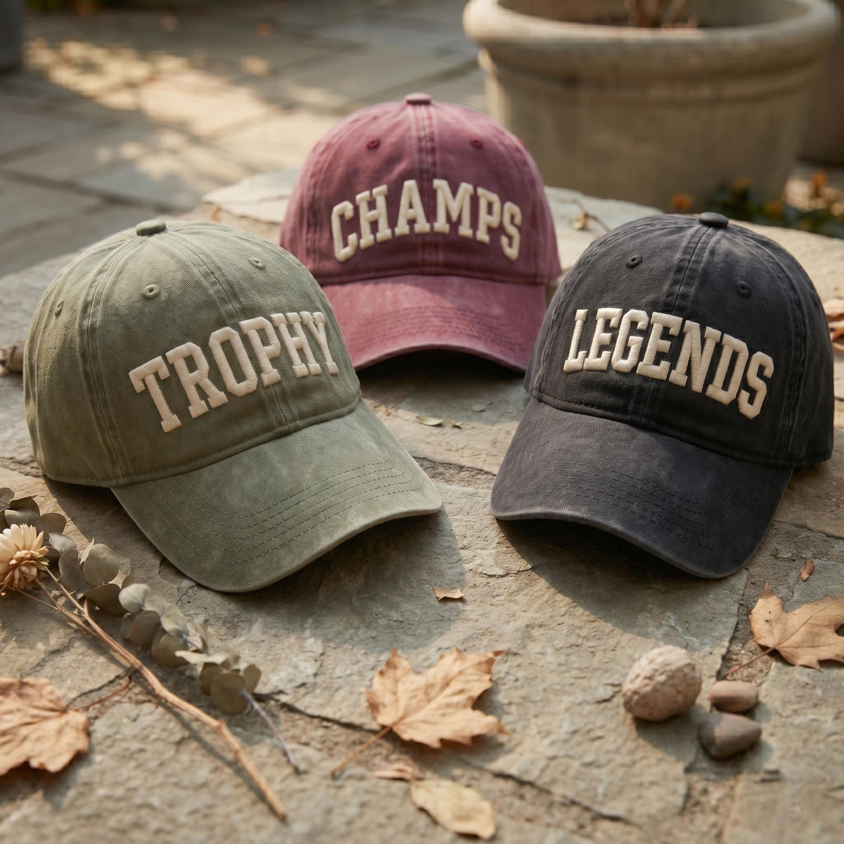 Custom Puff Embroidered Collegiate Cap Retro Varsity Style Hat Personalized Text Dad Hat Custom Champs Trophy Legends Sports Gift