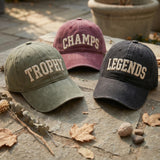 Custom Puff Embroidered Collegiate Cap Retro Varsity Style Hat Personalized Text Dad Hat Custom Champs Trophy Legends Sports Gift