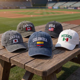 Custom Country Flag Hat Embroidered USA Canada Japan Cap Personalized Colombia Mexico Travel Gift Washed Cotton Retro Country Pride Dad Hat