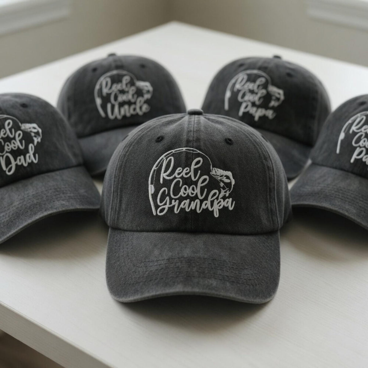 Reel Cool Grandpa Fishing Hat, Custom Dad Papa Uncle Cap, Embroidered Father's Day Gift, Washed Fisherman Baseball Hat, Gift for Him